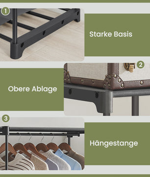 SONGMICS Open Kledingrek met Garderobestang en Legplanken - Zwart, 43x151x166 cm