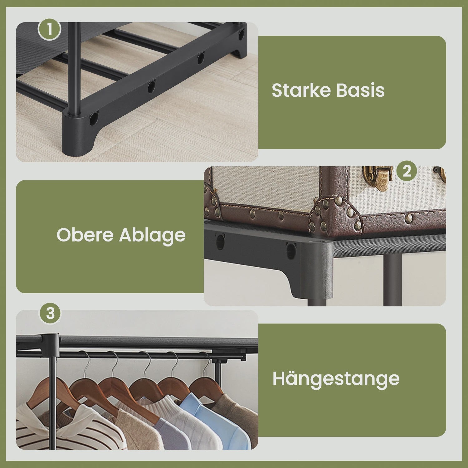 SONGMICS Open Kledingrek met Garderobestang en Legplanken - Zwart, 43x151x166 cm