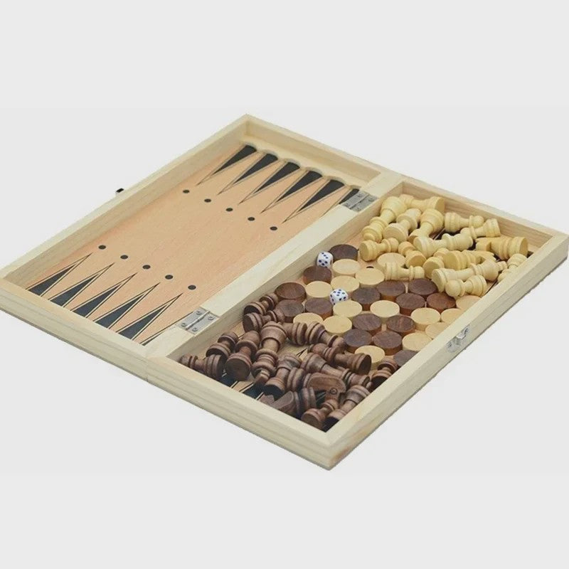 3-in-1 Bordspel Set: Schaak, Dammen & Backgammon - Entertainment voor Thuis en Reizen