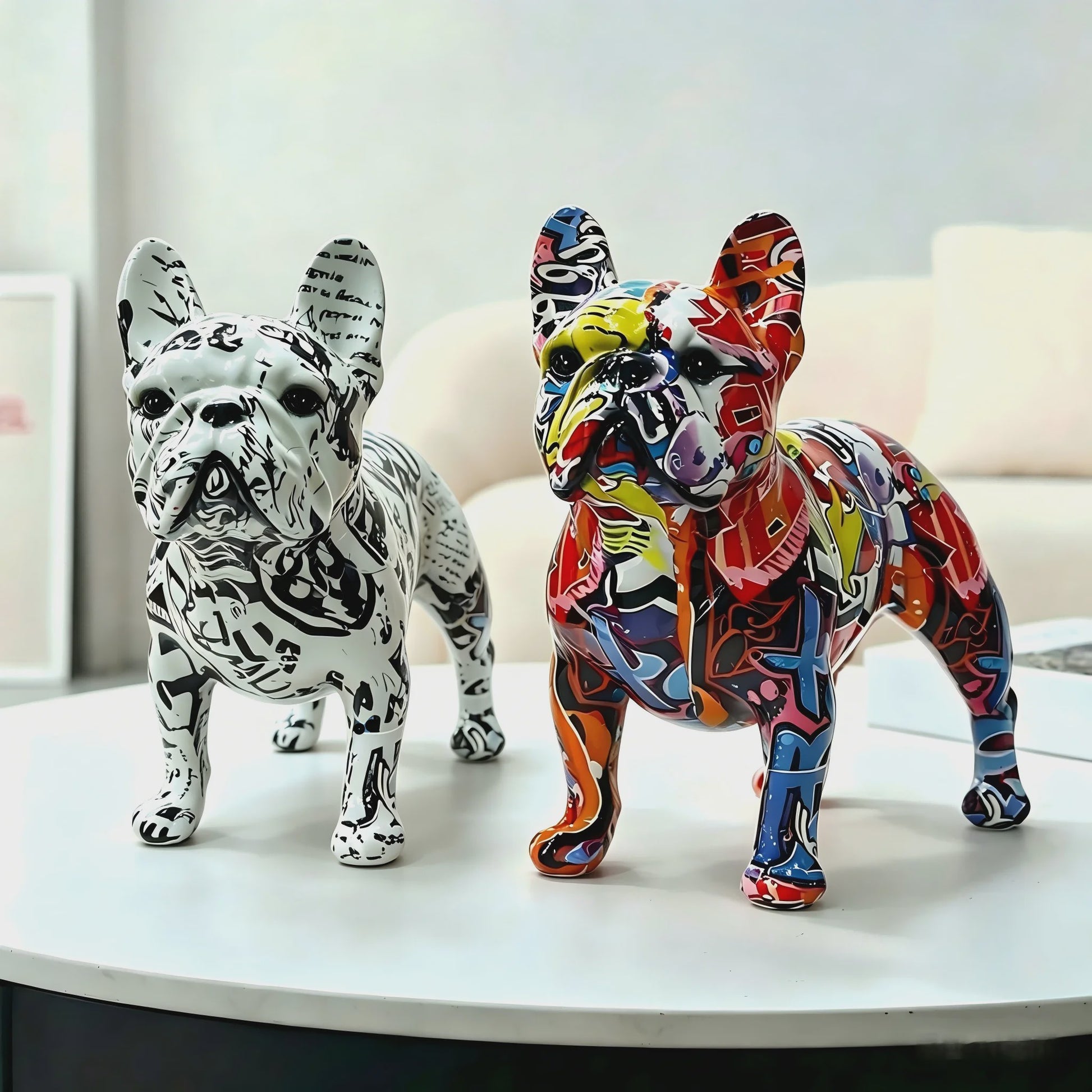 Kleurrijke Franse Bulldog Resin Beeld - Graffiti Decoratie & Huisornament