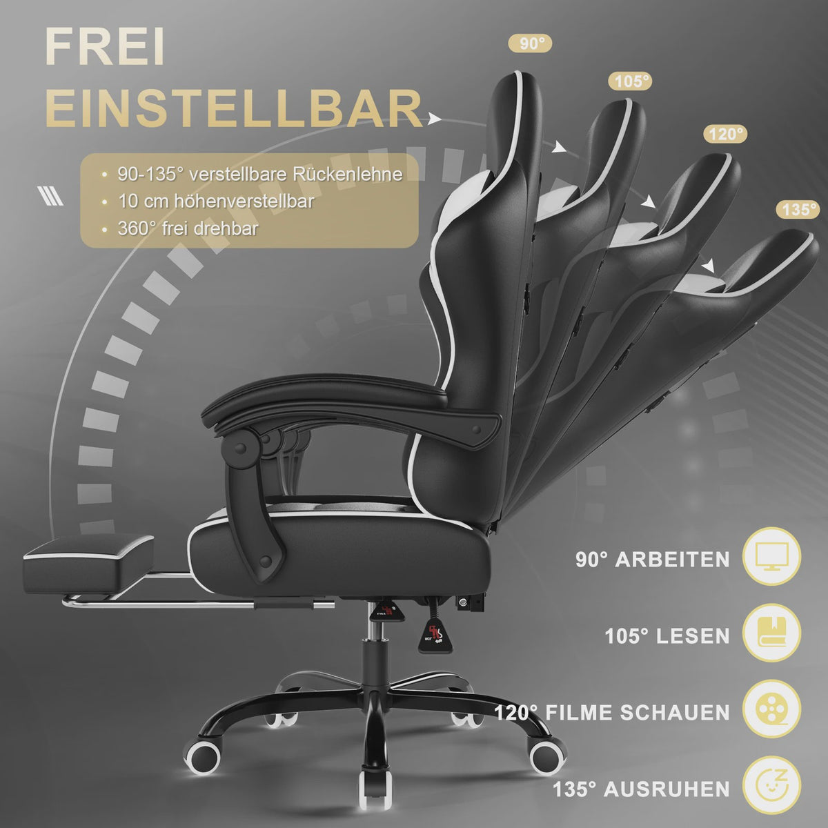 Ergonomische Gaming Stoel In Hoogte Verstelbaar met Massage Lendesteun en Voetensteun