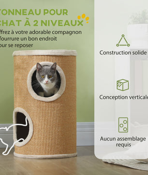 Kattenkrabpaal Toren met 2 Niveaus en Sisal Bekleding - Ø 35x60 cm