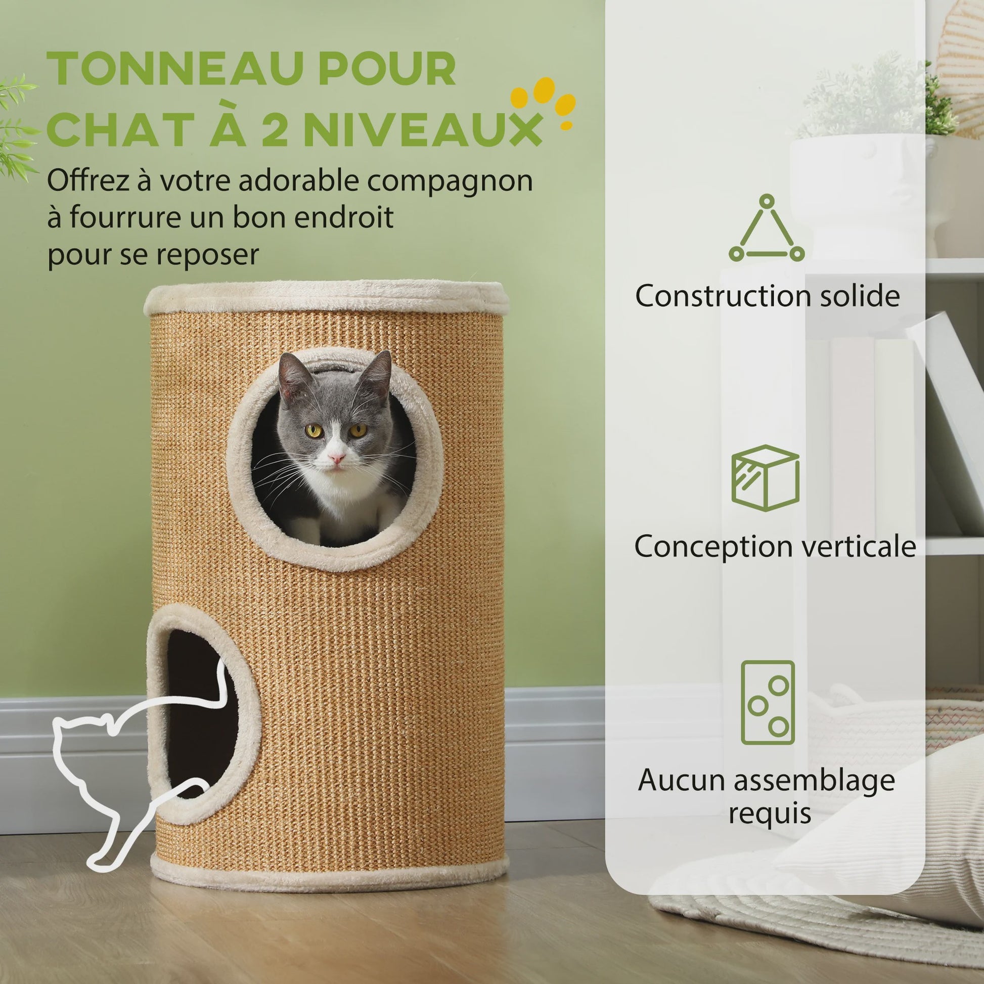 Kattenkrabpaal Toren met 2 Niveaus en Sisal Bekleding - Ø 35x60 cm