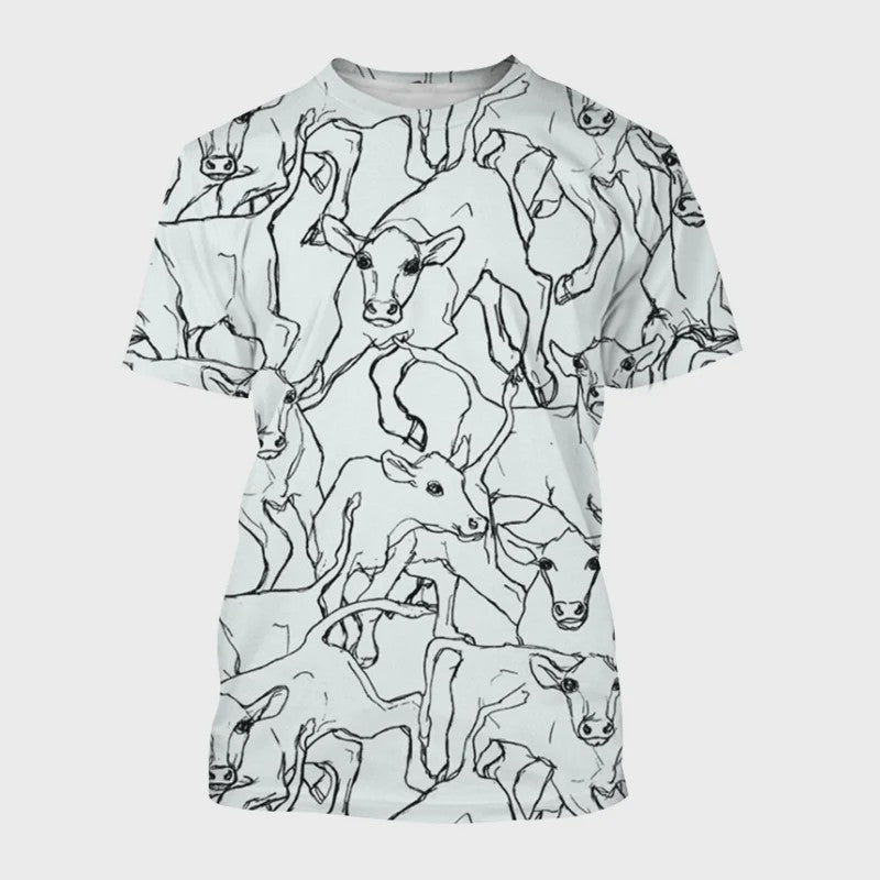 3D Print T-shirt met Koeienprint - Unisex Harajuku Stijl Casual Korte Mouw