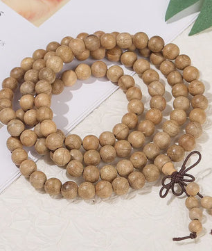 Natuurlijke Sandelhout Mala Armband - Gouden Zijde Boeddha Kralen voor Meditatie & Gebed