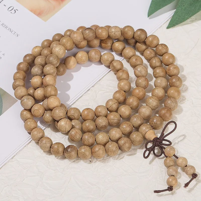 Natuurlijke Sandelhout Mala Armband - Gouden Zijde Boeddha Kralen voor Meditatie & Gebed