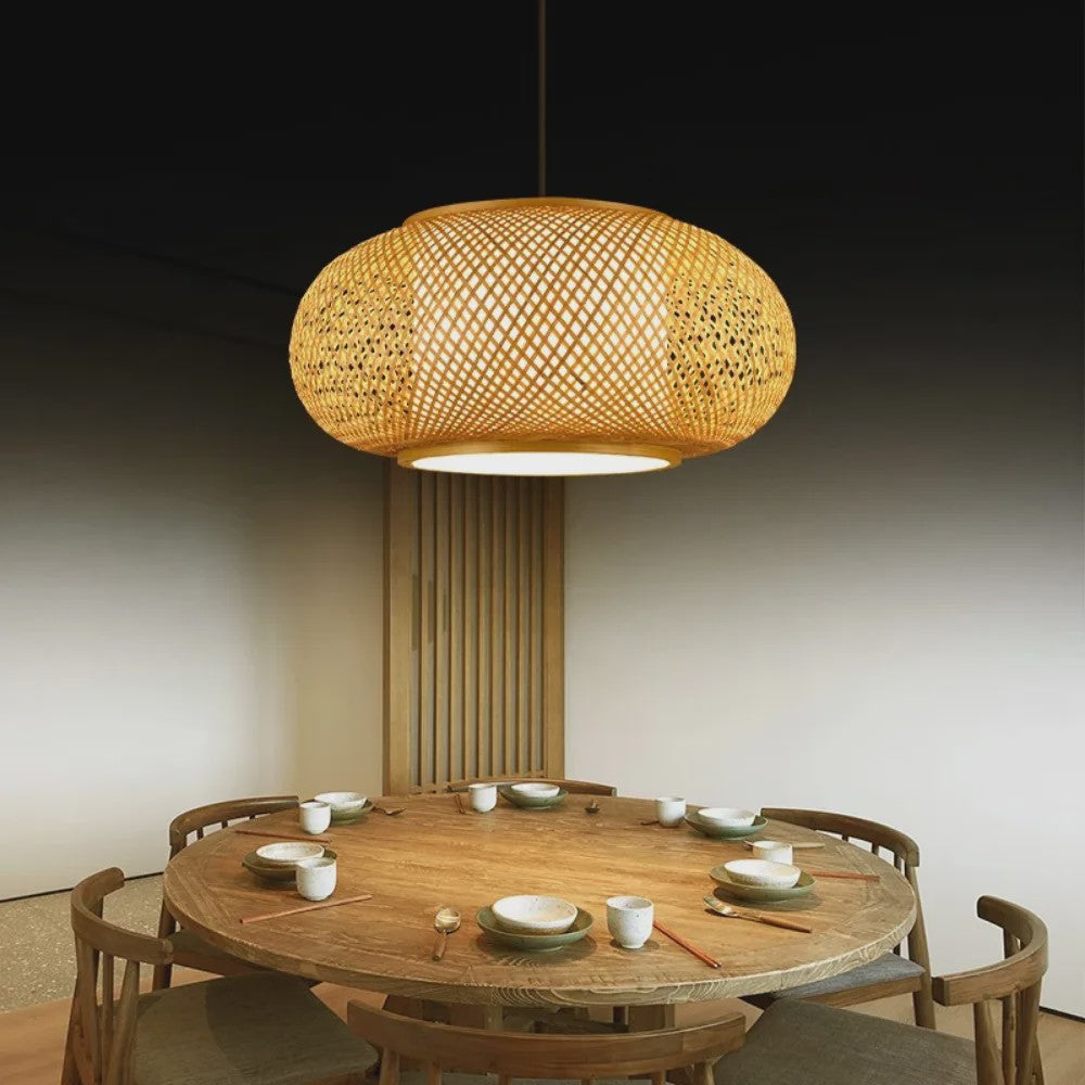 Bamboe Hanglamp Natuurlijk Rotan - Handgeweven, E27 Fitting, 40/50/60cm - Sfeervolle Verlichting voor Woonkamer, Café & Restaurant