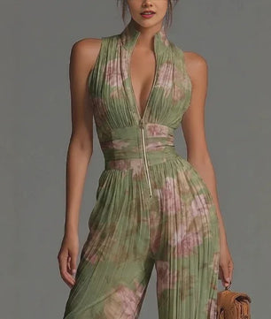 Chiffon Jumpsuit Dames - Elegante Mouwloze Palazzo Broek met Hoge Taille