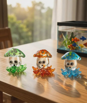 Schattig Mini Glazen Calamari Beeldje - Japans Stijl Zeedier Ornament voor Tafel & Aquarium Decoratie