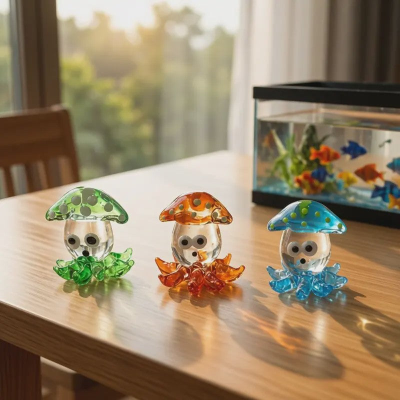 Schattig Mini Glazen Calamari Beeldje - Japans Stijl Zeedier Ornament voor Tafel & Aquarium Decoratie