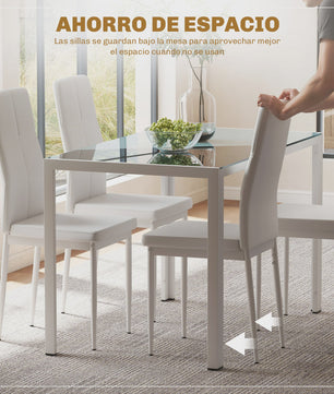 Moderne Witte Eetkamer Set: Rechthoekige Tafel met 4 PU Stoelen
