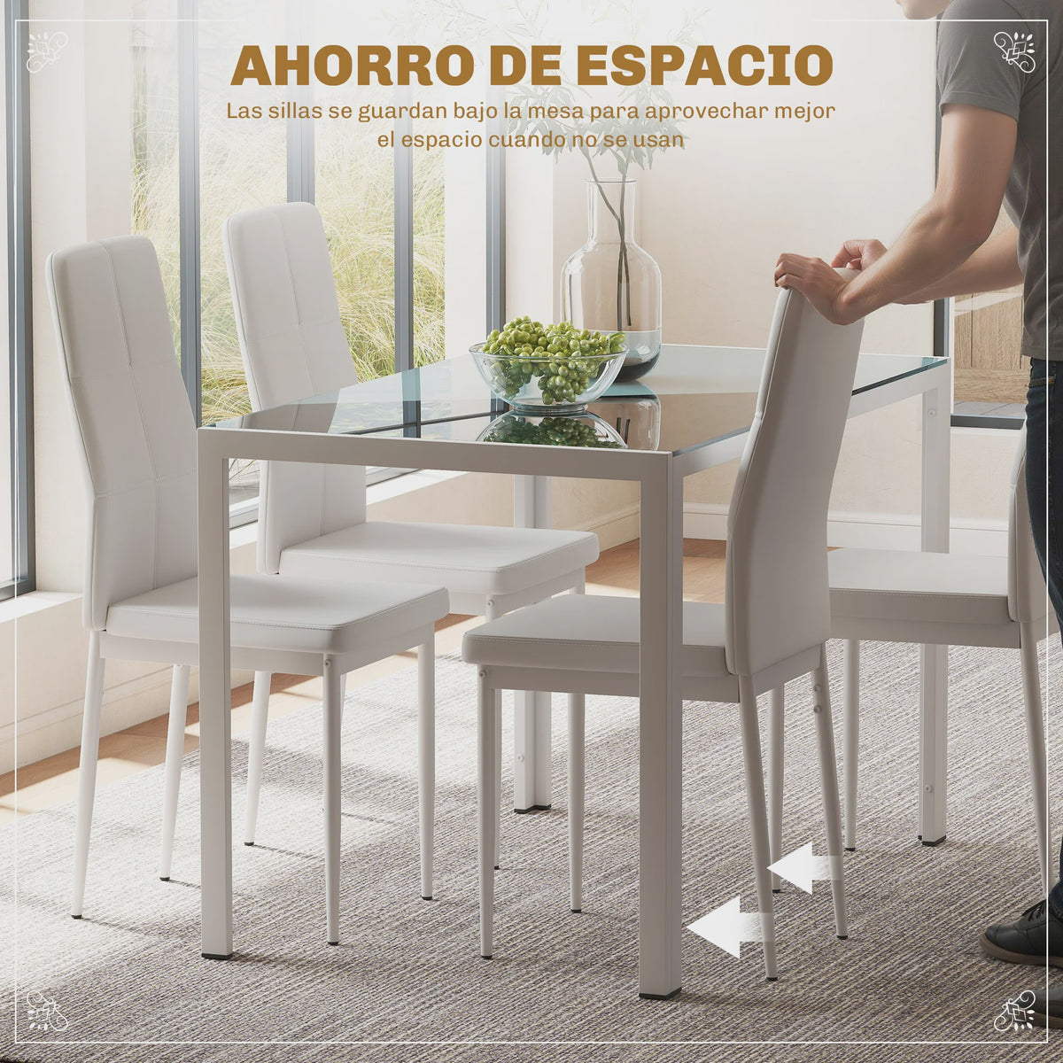 Moderne Witte Eetkamer Set: Rechthoekige Tafel met 4 PU Stoelen
