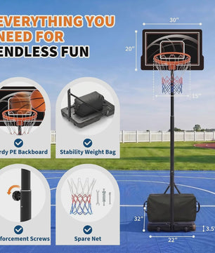 Verstelbare Buiten Basketbalpaal 253-362 cm met Transparant PC Bord en Mobiele Basis
