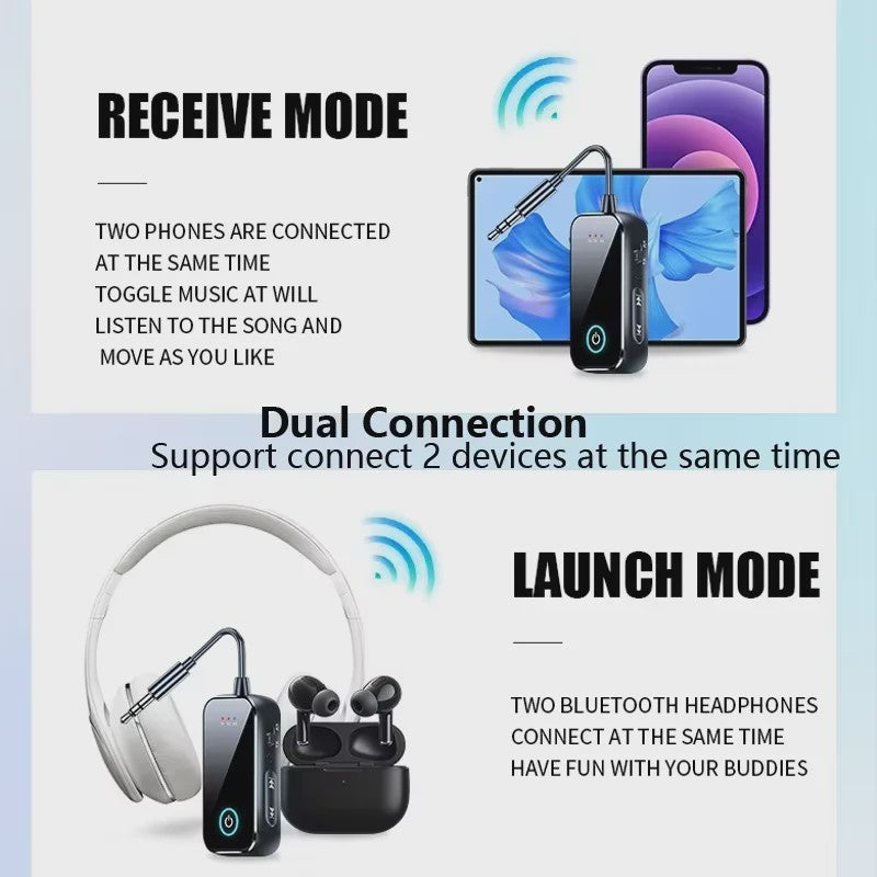 Bluetooth 6.0 Audio Zender & Ontvanger (2-in-1) met Microfoon - Draadloze AUX Adapter voor Auto, TV, PC