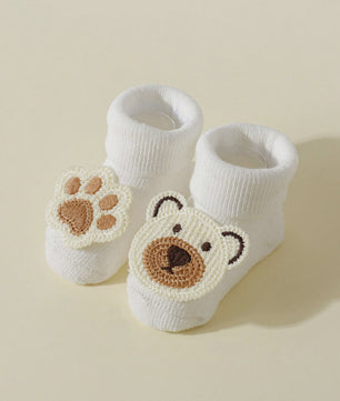 4 Paar Babysokjes met Beren & Pootjes - Antislip, Zacht Katoen, 0-12 Maanden