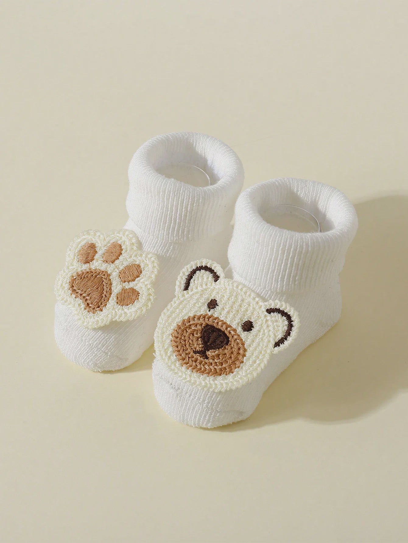 4 Paar Babysokjes met Beren & Pootjes - Antislip, Zacht Katoen, 0-12 Maanden