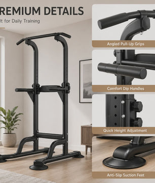 Power Tower Pull Up & Dip Station: 6-in-1 Home Gym voor Krachttraining, Verstelbaar (165-210cm), 350LB Capaciteit