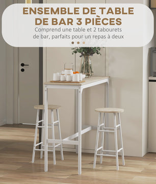 Bistro Bar Set met 2 Krukken - Industrieel Design Staal - Staande Eettafel met Voetensteun