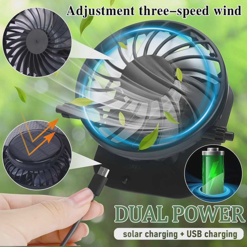 Ventilator Pet met Zonne-energie en USB Opladen - Koel en UV-beschermend voor Zomerse Outdoor Activiteiten