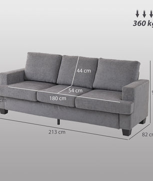 Moderne Grijze 3-zitsbank in Chenille - 213 cm Breed