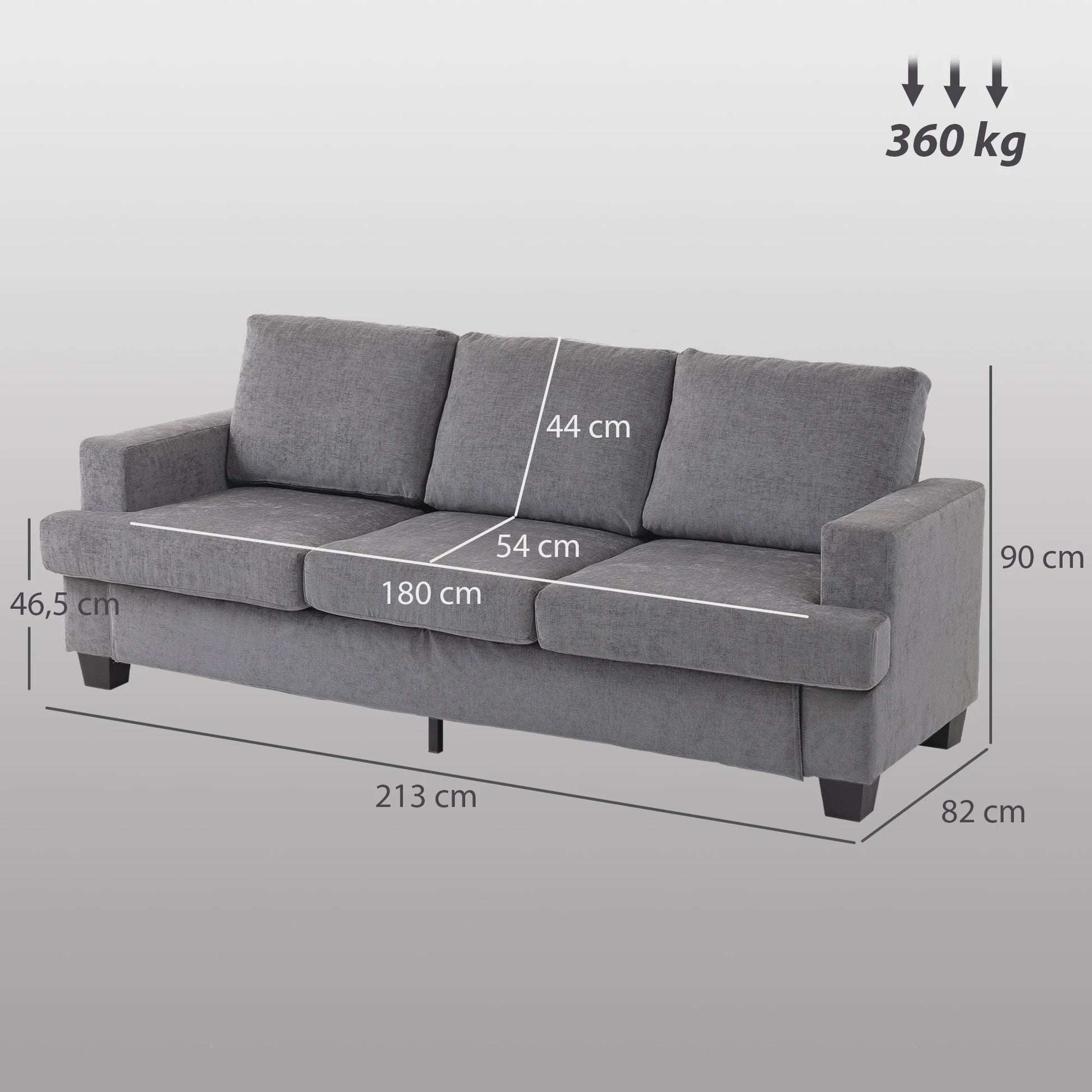 Moderne Grijze 3-zitsbank in Chenille - 213 cm Breed