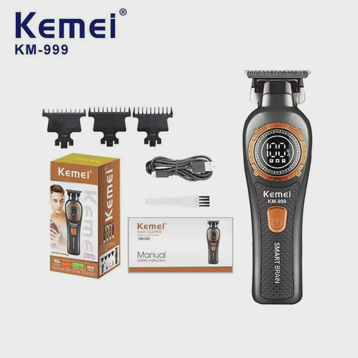 Kemei KM-999 Professionele Draadloze Trimmer met Digitaal Display