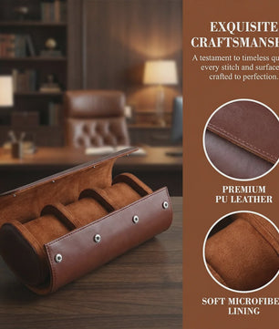Luxe Vintage Leren Horloge Rol Koffer - Draagbare Opbergdoos voor Heren & Dames
