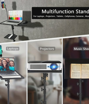 Verrijdbare Laptop & Projector Trolley - In Hoogte Verstelbaar met Telefoonhouder