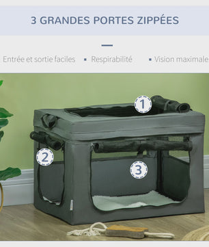 PawHut Opvouwbare Transportbox voor Huisdieren - 60x42x42 cm - Grijs