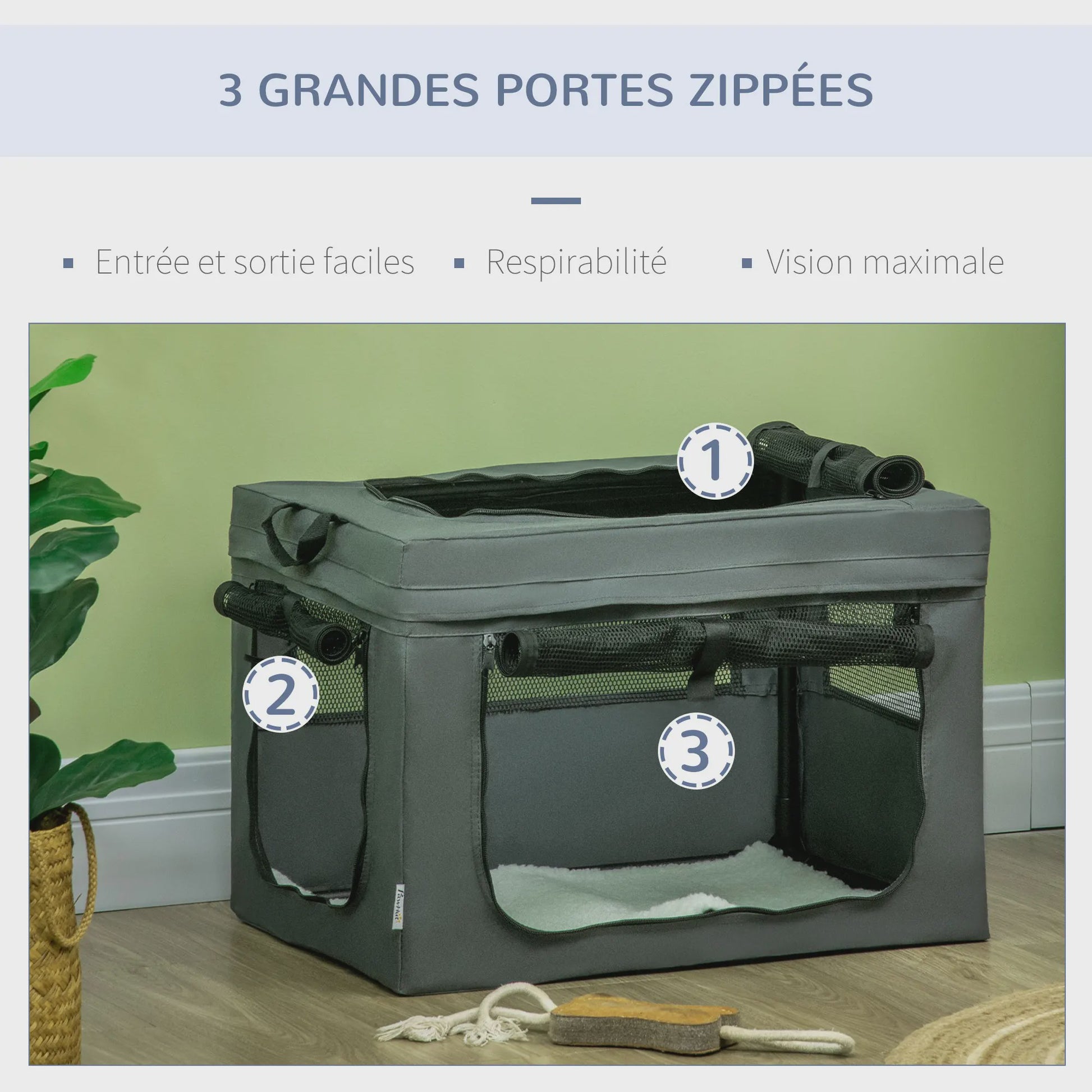 PawHut Opvouwbare Transportbox voor Huisdieren - 60x42x42 cm - Grijs