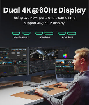 UGREEN 8-in-1 USB-C Hub: Triple 4K Display, 10Gbps, 100W PD - Ideaal voor MacBook & PC