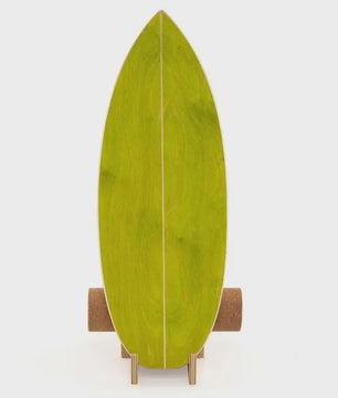 Houten Balansbord met Kurken Roller en Standaard - Groen/Natuurlijk