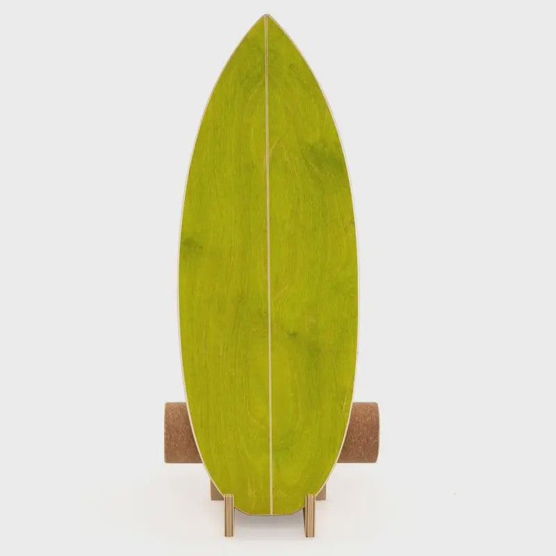 Houten Balansbord met Kurken Roller en Standaard - Groen/Natuurlijk