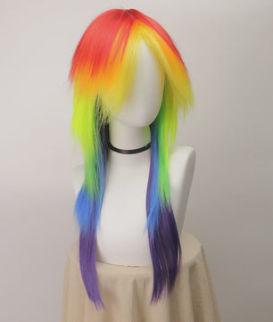 Regenboog Ombre Pruik Lang Recht Synthetisch met Pony - Unisex Cosplay & Feest