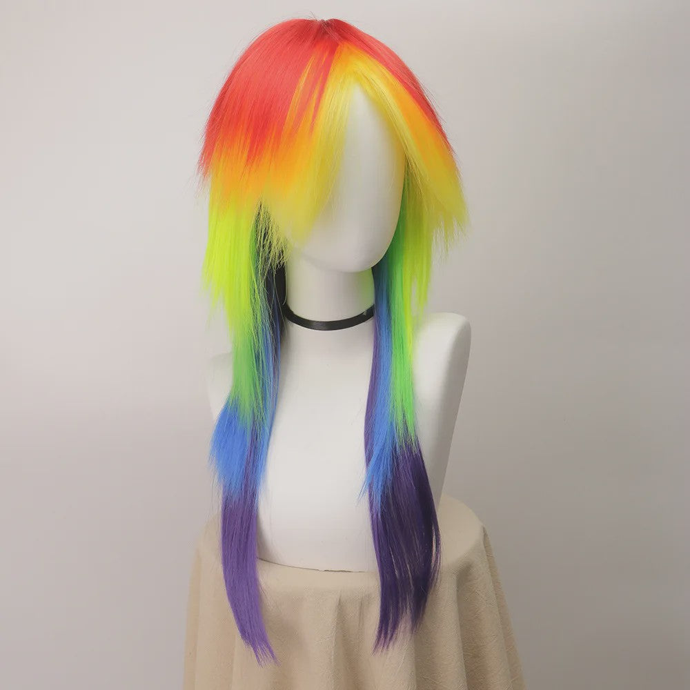 Regenboog Ombre Pruik Lang Recht Synthetisch met Pony - Unisex Cosplay & Feest