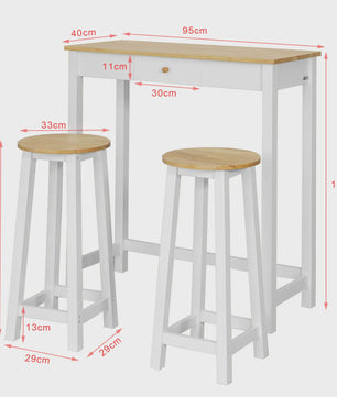 Compacte Bartafel Set met 2 Krukken, Lade en Haken - Ideaal voor Keuken en Bistro