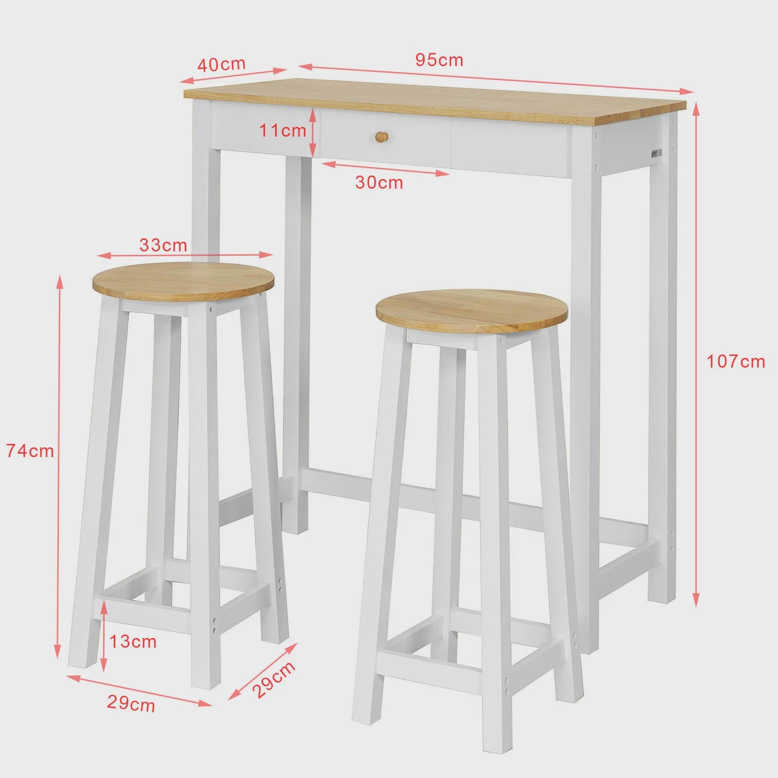 Compacte Bartafel Set met 2 Krukken, Lade en Haken - Ideaal voor Keuken en Bistro