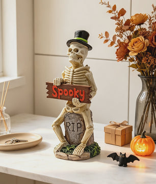 Halloween Skelet Figuur met 'Spooky' Bord - Spookachtige Decoratie voor Huis & Feest