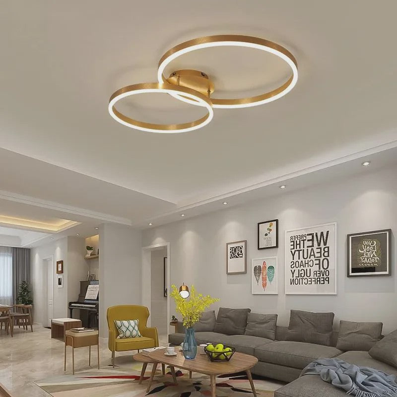 Moderne LED Plafondlamp 3 Cirkels - Goud/Koffie - Woonkamer & Slaapkamer