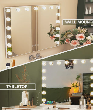 Hollywood Make-up Spiegel met 14/17 LED Lampjes - 3 Kleuren, Dimbaar, USB & Touch Control