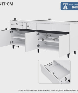 Moderne Hoogglans Sideboardkast met 4 Lades, 2 Deuren en Verstelbare Planken