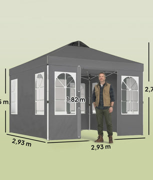 Outsunny Pop-Up Partytent 3x3m met Verstelbare Hoogte en Afneembare Zijwanden