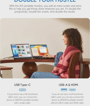 ARZOPA 14" FHD 1080P Draagbare Monitor - IPS Scherm met USB-C & HDMI