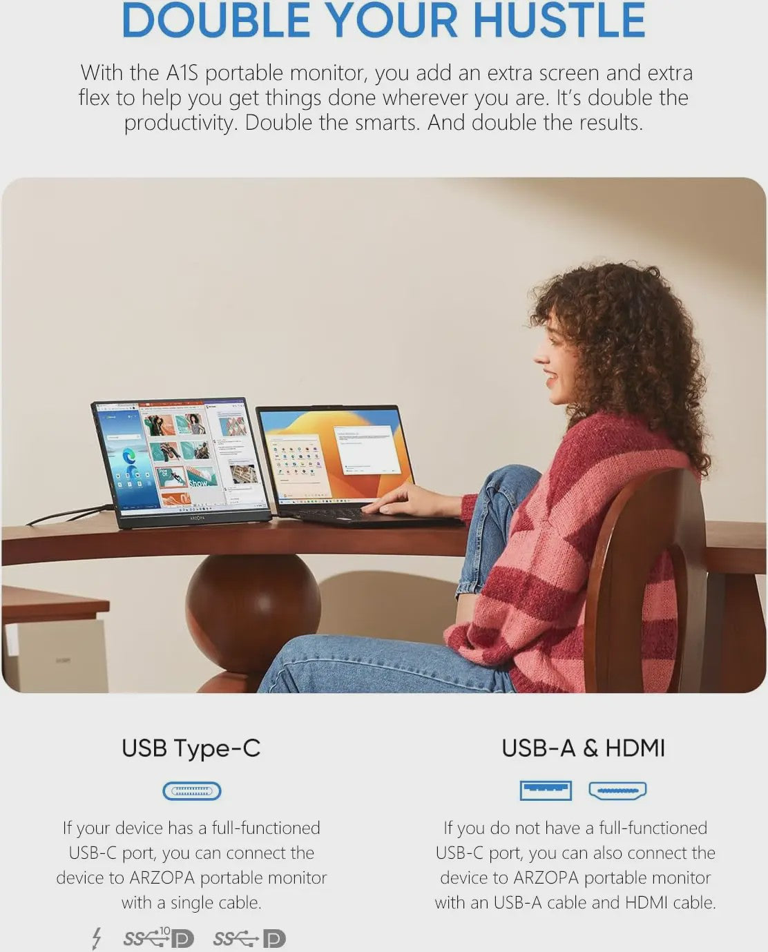 ARZOPA 14" FHD 1080P Draagbare Monitor - IPS Scherm met USB-C & HDMI