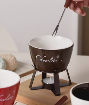 Keramische Chocolade Fondue Set - Smelt Chocolade, Kaas & IJs - Inclusief Vork - Perfect Valentijnscadeau