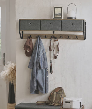 Vintage Wandkapstok met 3 Opbergmanden en 7 Haken - Hal Garderobe