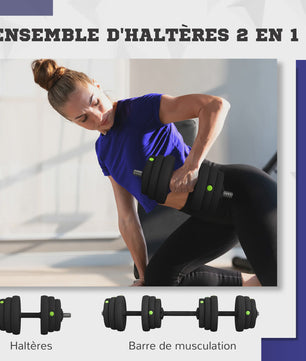 Verstelbare Dumbbell & Barbell Set (tot 25 KG) - 2-in-1 Fitness Gewichtenset met Antislip Handvatten
