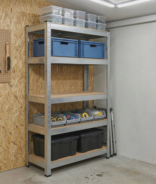 Robuust Metalen Garagerek met 5 Verstelbare Legborden - 180x90x40 cm - 875 kg Draagkracht - Zilver
