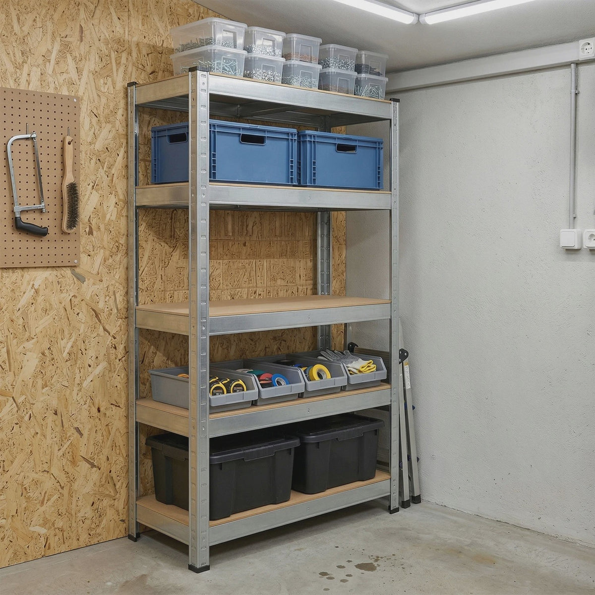 Robuust Metalen Garagerek met 5 Verstelbare Legborden - 180x90x40 cm - 875 kg Draagkracht - Zilver