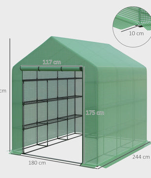 Outsunny Kleine Kweekkas met 4 Legborden - 244x180x210 cm - Groen